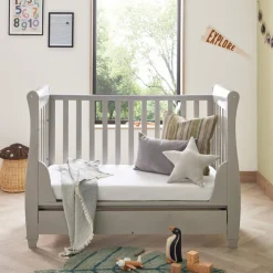 Babymore Eva Sleigh Cot Bed Dropside with Drawer