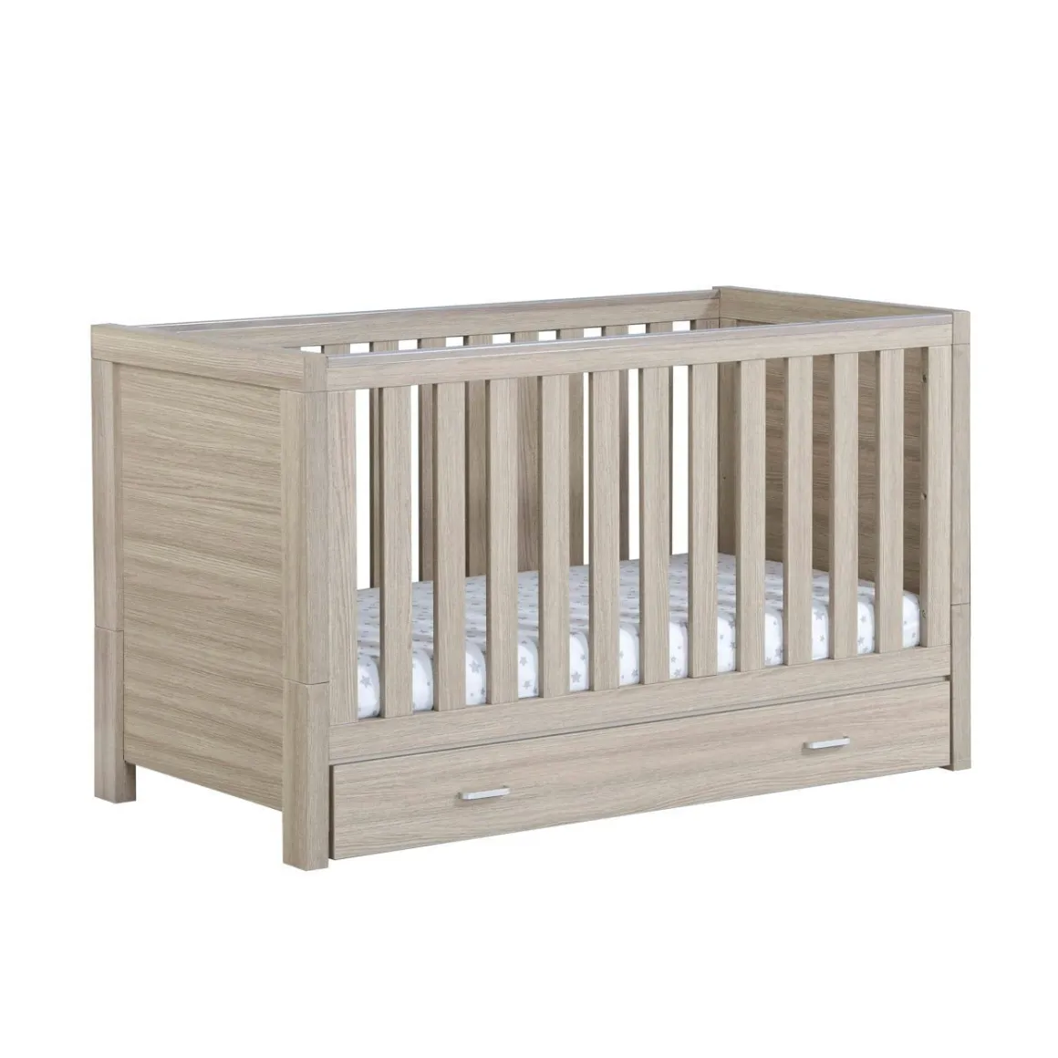 Babymore Luno Cot Bed With Drawer - Oak