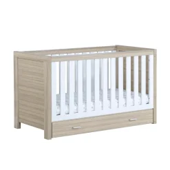 Babymore Luno Cot Bed With Drawer - White Oak