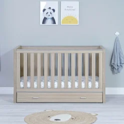 Babymore Luno Cot Bed With Drawer - Oak