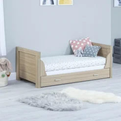 Babymore Luno Cot Bed With Drawer - White Oak