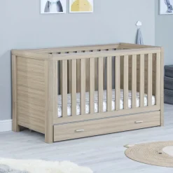 Babymore Luno Cot Bed With Drawer - Oak