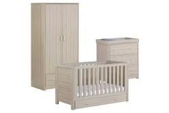 Babymore Luno Oak Room Set 3 piece - Cot Bed with drawer, Chest, & Wardrobe
