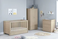 Babymore Luno Oak Room Set 3 piece - Cot Bed with drawer, Chest, & Wardrobe