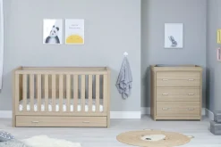 Babymore Luno Oak Room Set 2 piece - Cot Bed with drawer & Chest