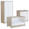 Babymore Luno White Oak Room Set 3 piece - Cot Bed with drawer, Chest, & Wardrobe