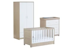 Babymore Luno White Oak Room Set 3 piece - Cot Bed with drawer, Chest, & Wardrobe