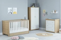 Babymore Luno White Oak Room Set 3 piece - Cot Bed with drawer, Chest, & Wardrobe