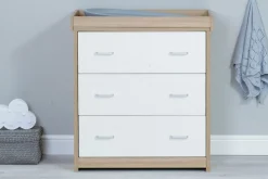 Babymore Luno White Oak Room Set 3 piece - Cot Bed with drawer, Chest, & Wardrobe