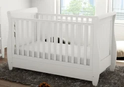 Babymore Stella Sleigh Drop Side Cot Bed - White