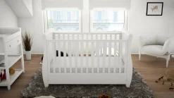 Babymore Stella Sleigh Drop Side Cot Bed - White