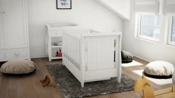 Babymore Stella Sleigh Drop Side Cot Bed - White