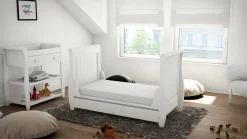 Babymore Stella Sleigh Drop Side Cot Bed - White