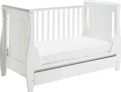 Babymore Stella Sleigh Drop Side Cot Bed - White