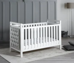 Babymore Velvet Deluxe Cot Bed - White with Grey Velvet