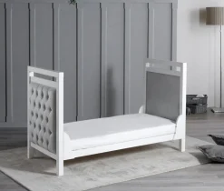 Babymore Velvet Deluxe Cot Bed - White with Grey Velvet