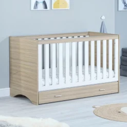Babymore Veni Cot Bed With Drawer -  White Oak