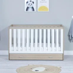 Babymore Veni Cot Bed With Drawer -  White Oak