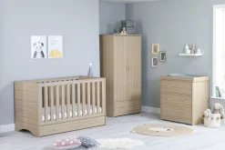 Babymore Veni Oak Room Set 3 pieces - Cot Bed with drawer, Chest & Wardrobe