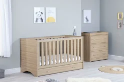 Babymore Veni Oak Room Set 2 pieces - Cot Bed with drawer & Chest