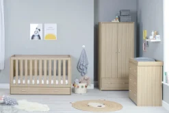Babymore Veni Oak Room Set 3 pieces - Cot Bed with drawer, Chest & Wardrobe