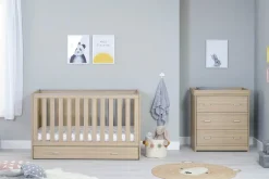 Babymore Veni Oak Room Set 2 pieces - Cot Bed with drawer & Chest