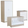 Babymore Veni White Oak Room set 3 pieces - Cot Bed with drawer, Chest & Wardrobe
