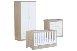 Babymore Veni White Oak Room set 3 pieces - Cot Bed with drawer, Chest & Wardrobe