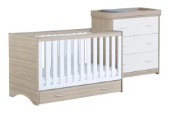 Babymore Veni White Oak Room set 2 pieces - Cot Bed with drawer & Chest