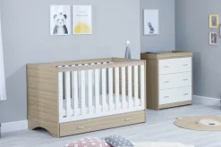 Babymore Veni White Oak Room set 2 pieces - Cot Bed with drawer & Chest