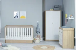 Babymore Veni White Oak Room set 3 pieces - Cot Bed with drawer, Chest & Wardrobe