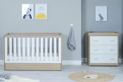 Babymore Veni White Oak Room set 2 pieces - Cot Bed with drawer & Chest