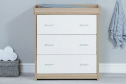 Babymore Veni White Oak Room set 3 pieces - Cot Bed with drawer, Chest & Wardrobe