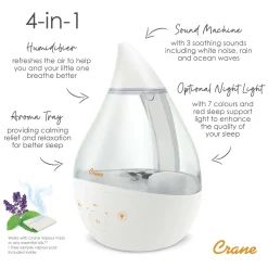 Crane Drop 2.0 4-in-1 Humidifier With Sound Machine and Night Light
