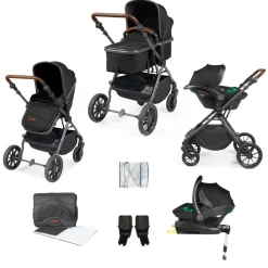 Ickle Bubba - Cosmo All in One i-Size Travel System with ISOFIX Base - Black/Tan