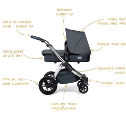 Ickle Bubba Stomp V4 2 In 1 Carrycot & Pushchair - Blueberry / Chrome