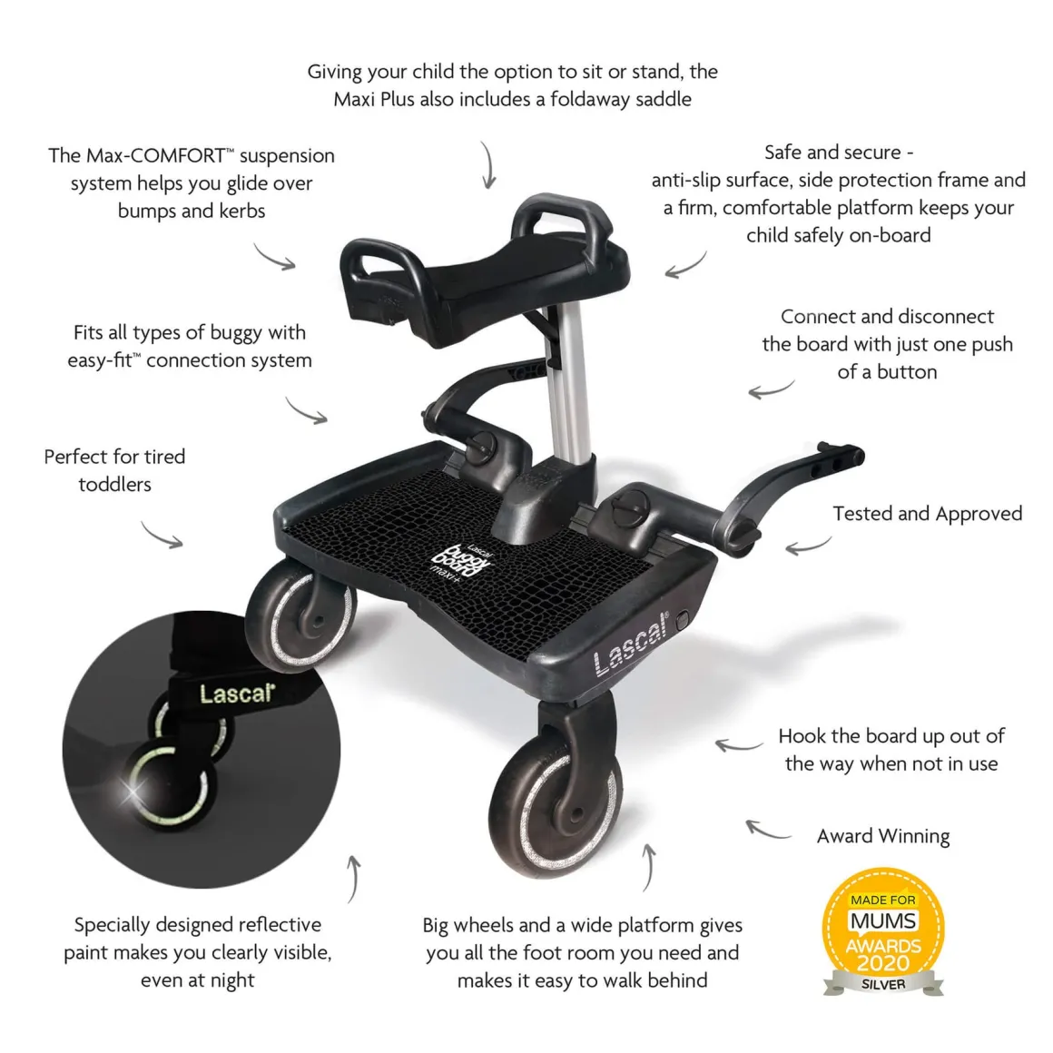 Lascal BuggyBoard Maxi Plus - Black Croc with Black Saddle