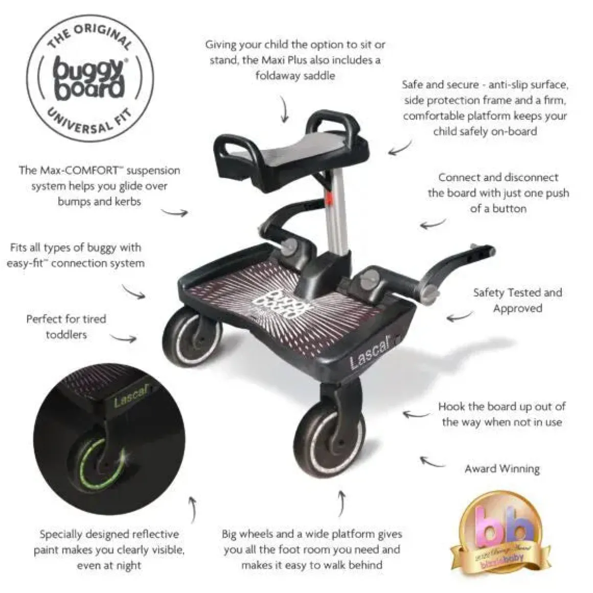 Lascal BuggyBoard Maxi Plus - Black with Grey Saddle