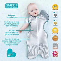 Love To Dream - Swaddle UP - Original - 1.0 TOG - Large - Grey Stripe