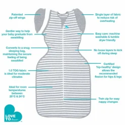 Love To Dream - Swaddle UP - Original - 1.0 TOG - Large - Grey Stripe