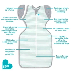 Love To Dream - Swaddle UP - Original - 1.0 TOG - Large - Mint Stripe