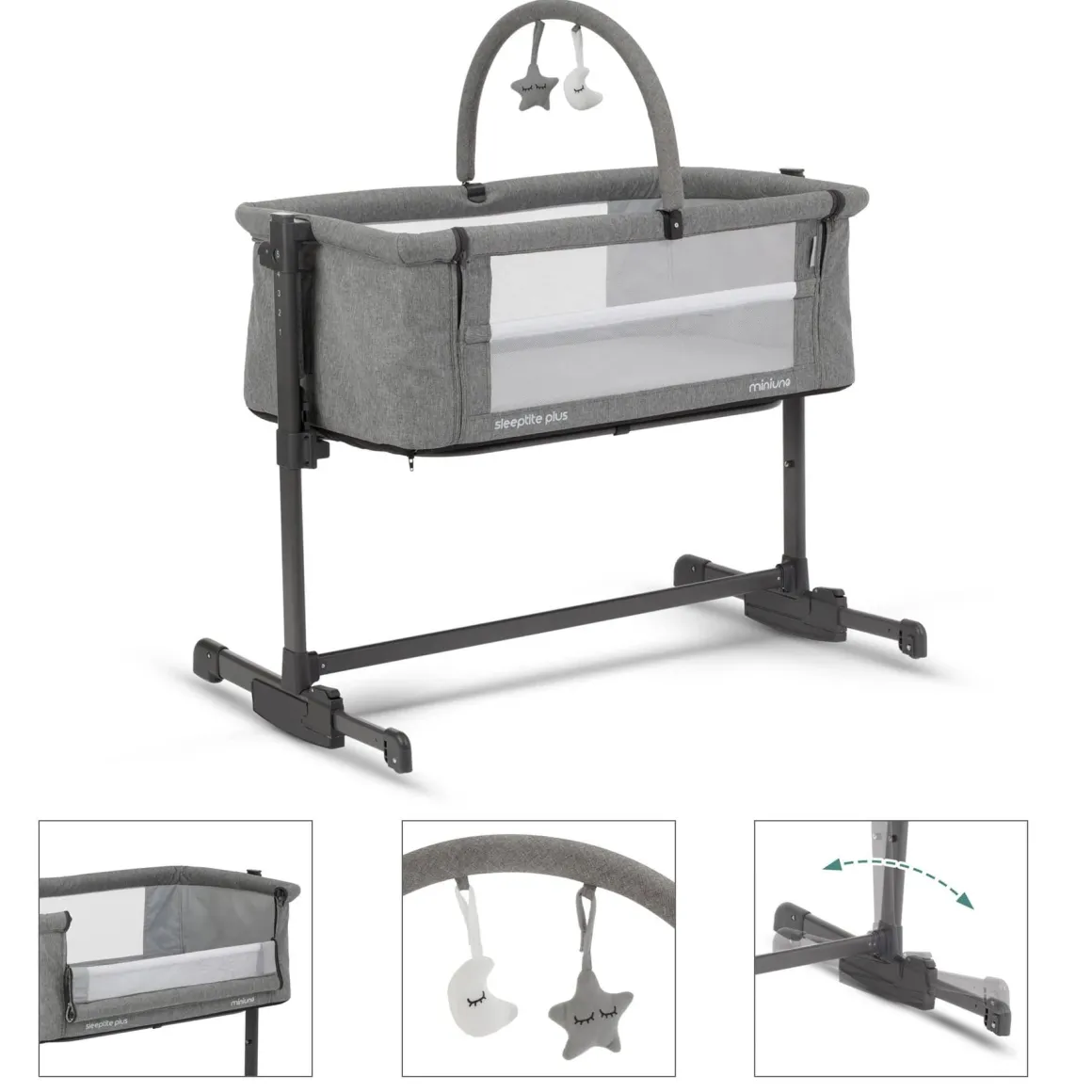Miniuno Sleeptite Plus Co-Sleeper Crib - Grey Melange