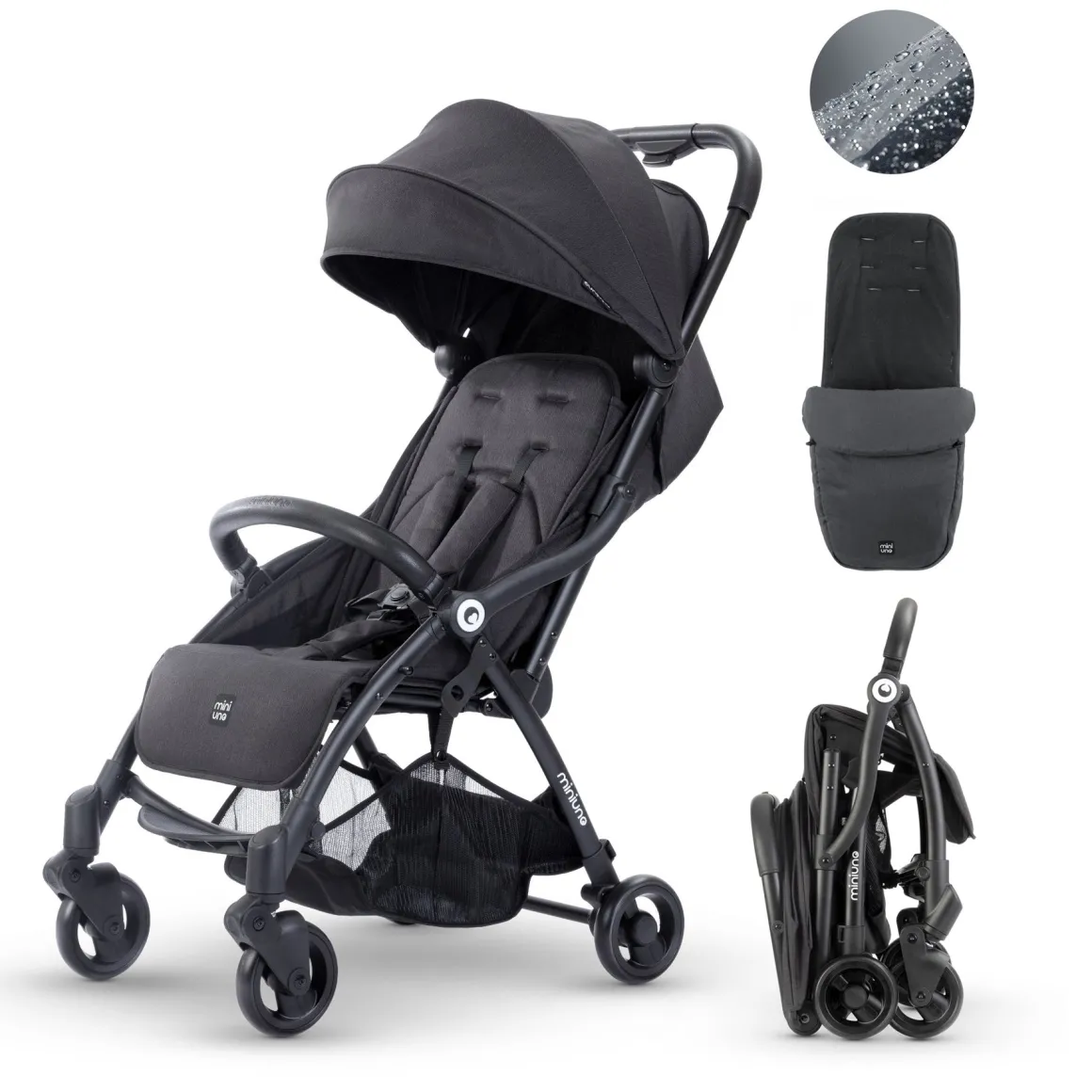MiniUno TouchFold Stroller – Black Herringbone