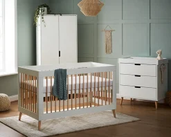 Obaby Maya Cot Bed 3 Piece Room Set - White with Natural
