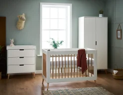 Obaby Maya Mini Cot Bed 3 Piece Room Set - White with Natural