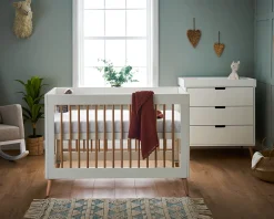 Obaby Maya Mini Cot Bed 2 Piece Room Set - White with Natural
