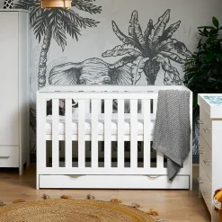Obaby Nika Cot Bed & Under Drawer -WHITE WASH