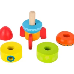 Small Foot - Colourful Wooden Stacking Space Rocket Block Toy