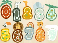 Small Foot - Safari Numbers Puzzle - Wooden Numbers Play & Learn Plug In Block Board