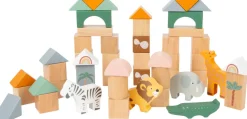 Small Foot - Wooden "Safari" Building Blocks 50 Piece Set With Storage Tub